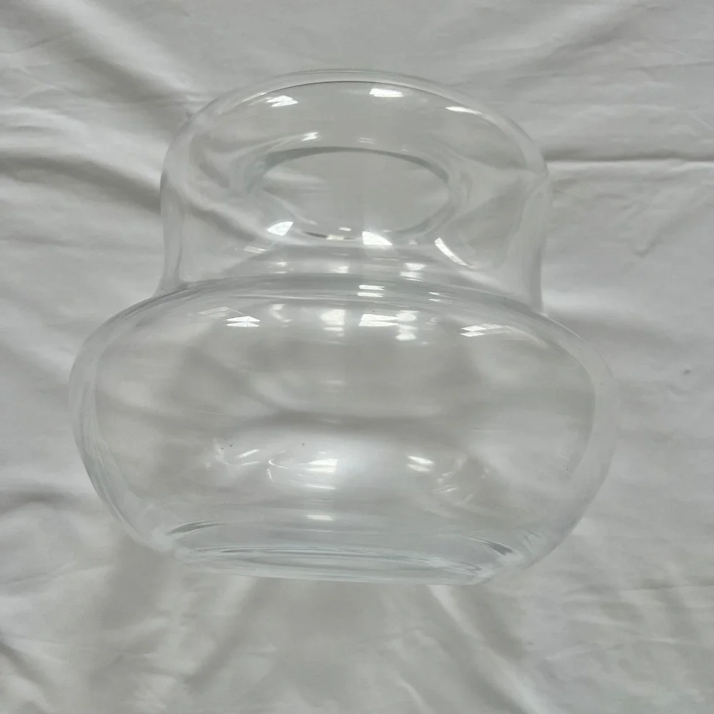 Crate & Barrel Clear Glass Hurricane Candle Holder Vase Modern Double Bulb 7in
